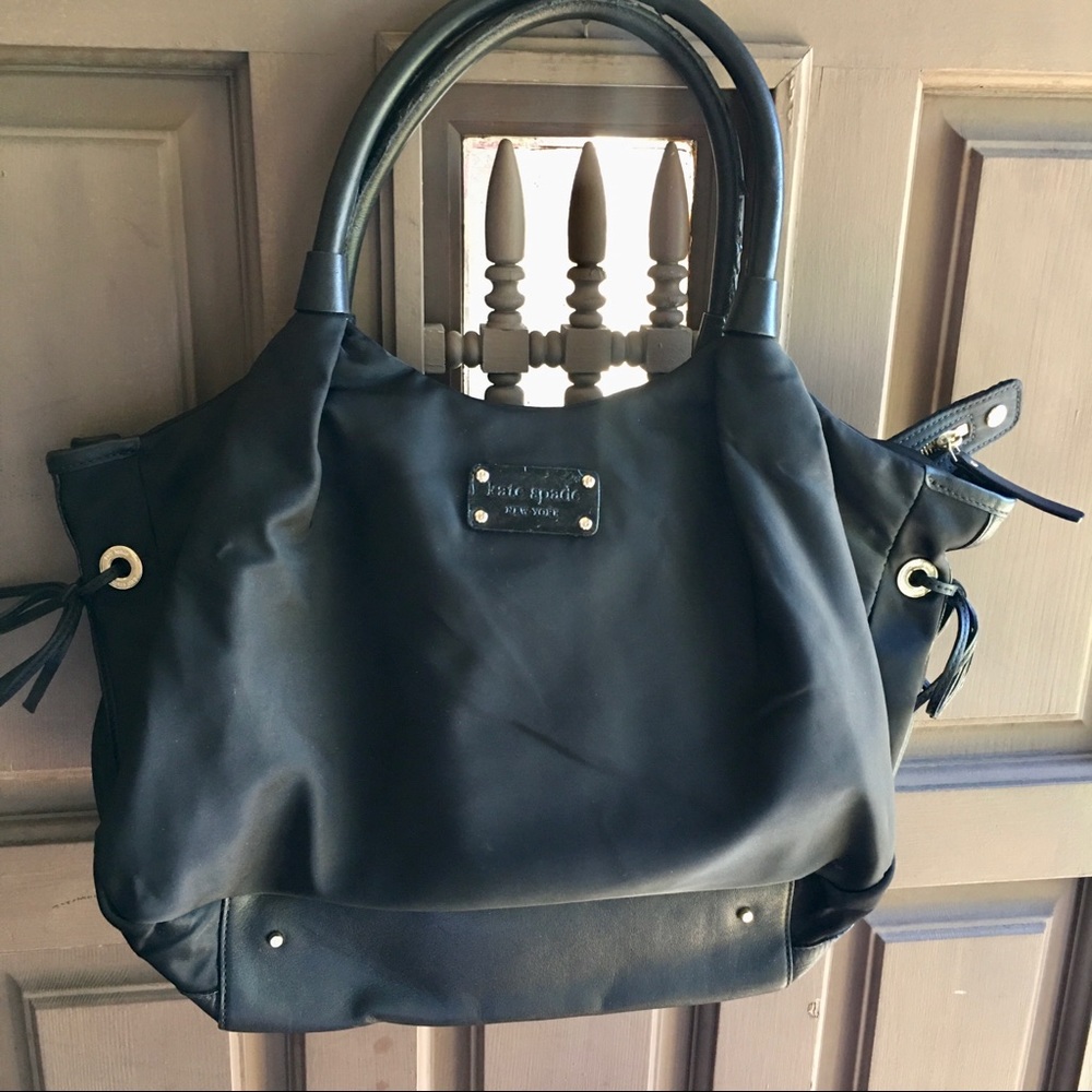 Kate Spade Black Nylon Leather Purse Bag Tote